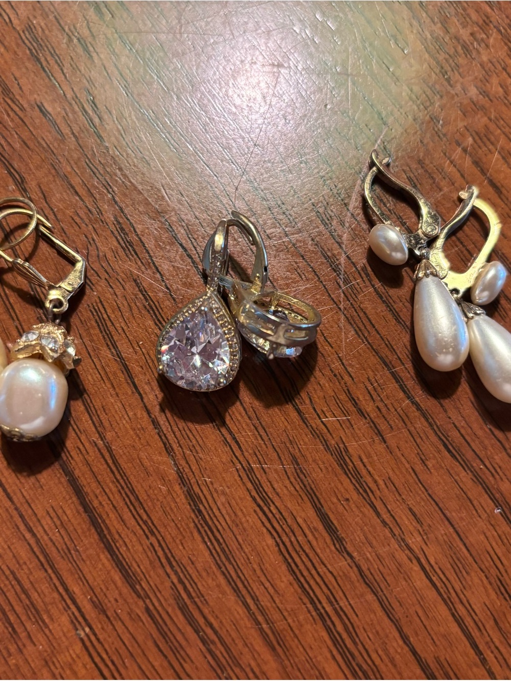 Elegant White Pearl and Teardrop CZ Dangle Earrings - Unbranded